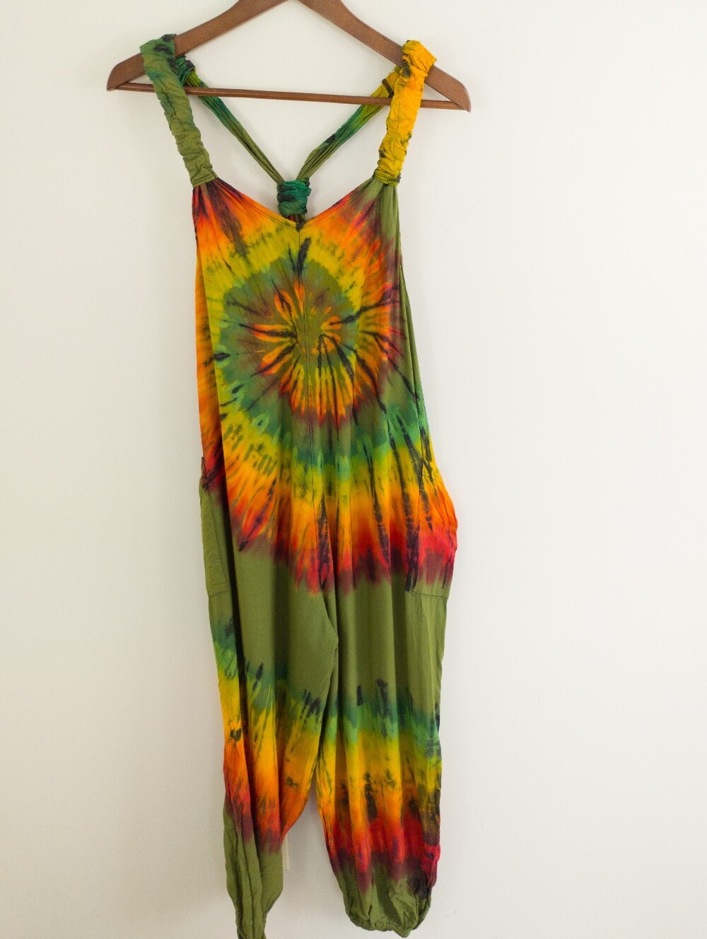 Boho Tie Dye Harem Jumpsuit Rayon Drop Crotch Festival Romper One Size